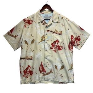 Quiksilver Edition Hawaiian Camp Shirt Men Sz L Butter Yellow Comfort‎ Surf Sail